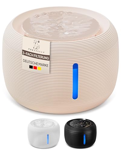 Pretty Paw© Katzenbrunnen [NEUEINFÜHRUNG] Super leiser, BPA-freier 2.5L Trinkbrunnen für Katze mit LED und Aktivkohlefilter I Leicht zu reinigender Katzen Trinkbrunnen I KatzenOase Pro