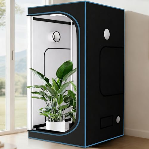​​Growzelt 100x100x200 cm, Reflektierende Innenfolie, Lichtundurchlässiges Oxford-Stoff Schwarz Mit Sichtfenster Und Bodenwanne Indoor Zuchtzelt Zuchtbox Für Homegrowing Hydroponik Anbau Von Tomaten​​