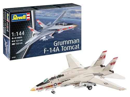 Revell Modellbausatz Grumman F-14A Tomcat – Maßstab 1:144 – Schwenkflügel & bewegliche Steuerflächen – VF-1 Wolfpack Abziehbilder – US Navy Jagdflugzeug – Perfekt für Jet- & Top Gun Fans