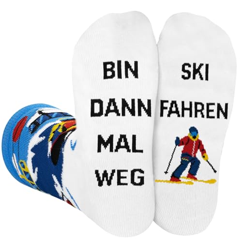 WAMIOKAGRO Ski Geschenke für Männer Frauen, Ski Zubehör, Lustige Socken mit Spruch, Männergeschenke Weihnachtsgeschenke für Männer Frauen Teenager Jungen Mädchen Kinder zu Geburtstag Weihnachten