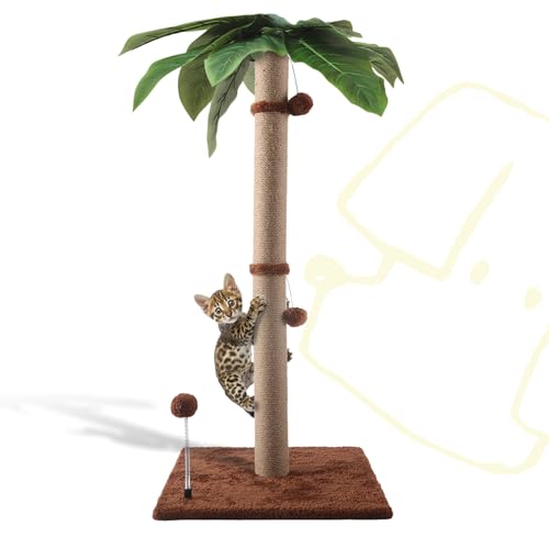 POMESEA Kokospalmen-Kratzbaum mit Drehbarem Sockel, Grüner Sockel 40 * 32 * 70 cm