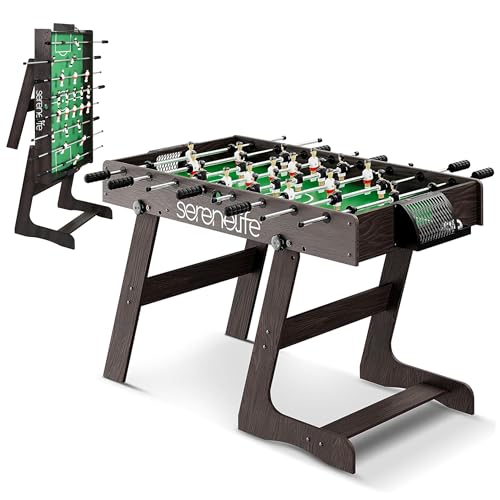 Serenelife Tischkicker Kinder & Erwachsene – Kickertisch Klappbar – Table Fussball mit 4 Bälle & gewichteten Kicker Figuren – Tischfußball mit Stahlstangen, Kinder & Erwachsene für Heim- & Spielzimmer