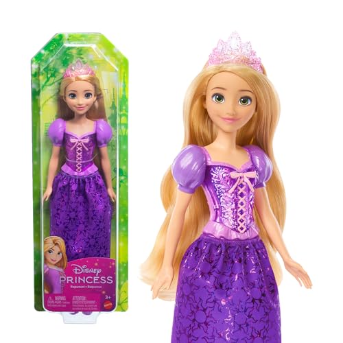 Mattel Disney Prinzessin Rapunzel Puppe, lange Haare zum Frisieren, beweglich, abnehmbare Schuhe und Diadem, Disney Geschenke, Spielzeug ab 3 Jahre, HLW03