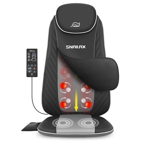 Snailax Shiatsu Massagesitzauflage mit Wärme- und Vibrationsfunktion, Massageauflage für Nacken und Schulter, Rückenmassaggerät, Massagesessel, Geschenke für Männer Frauen