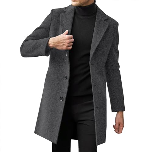 RYTEJFES Mantel Herren, Trenchcoat Herren, wintermantel, übergangsjacke, Mantel lang, wollmantel, Winter, Coat, warm, Long Coat, schwarz, Slim fit, Overcoat, Herbst