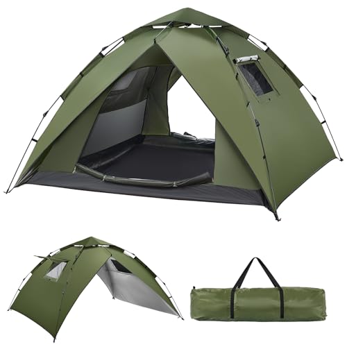 Camping Zelt Automatisches 4 Personen Wasserdicht Kuppelzelt 230 * 230 * 150CM Instant-Zelt Pop Up Sekundenzelt, UV-Schutz, 4 Jahreszeiten Familie Campingzelt 2 in 1 Doppelschichten Familienzelt