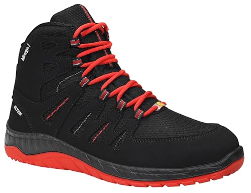 ELTEN Sicherheitsschuhe Maddox Black-red Mid ESD S3S, Damen und Herren, Textil, Stahlkappe, leicht, sportlich 43, Schwarz-Rot