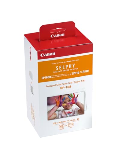 Canon SELPHY RP-108 Tinten- und Papier-Multipack – Original Canon Fotodrucker Tintenpatronen 2er-Pack & 108 Blatt Fotopapier (100 x 148mm)