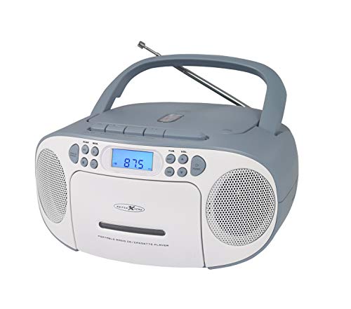 REFLEXION CD-Player mit Kassette und Radio für Netz- und Batteriebetrieb (PLL UKW-Radio, LCD-Display, AUX-Eingang, Kopfhörer-Anschluss), weiß/blau, RCR2260