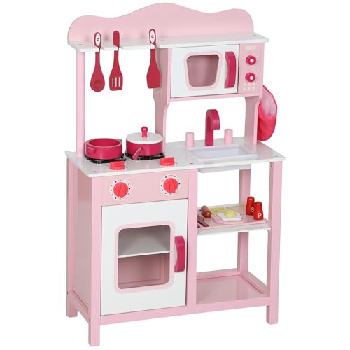 AIYAPLAY Kinderküche Spielküche mit Backofen, Herd, Spüle, Puppenküche mit Küchenzubehör, Soundfunktion Spielset für 3-6 Jahre Kinder, Rosa