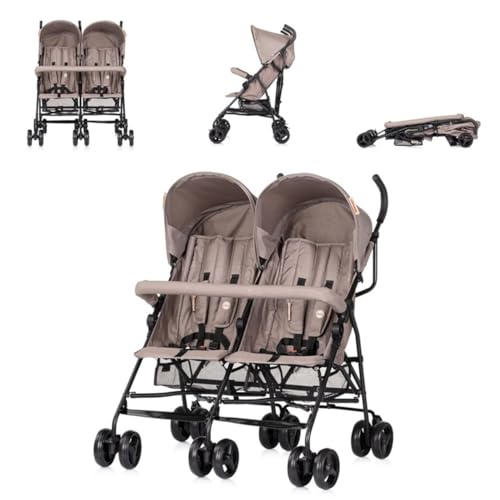 Chipolino Zwillingskinderwagen Double Point klappbar Korb Sonnendach Frontbügel beige