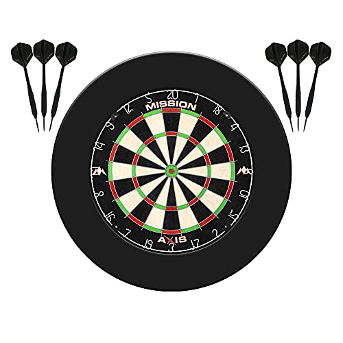Mission Darts Dartscheibe Home Center | Komplettes Dart-Paket inklusive Dartscheibe und 2 Sets Dartpfeile (Stichsäge-Surround)