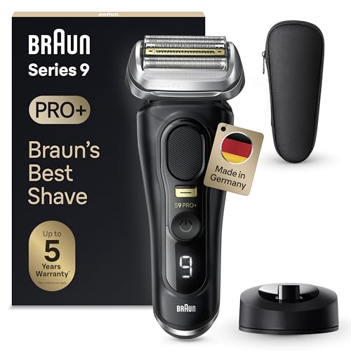 Braun Series 9 Pro+ Rasierer Herren Elektrisch, Elektrorasierer mit 5 Rasierelementen, Rasierapparat, Langhaarschneider ProTrimmer, Ladestation, 60 Min Akku, Wet&Dry, Made in Germany, 9510s, Schwarz