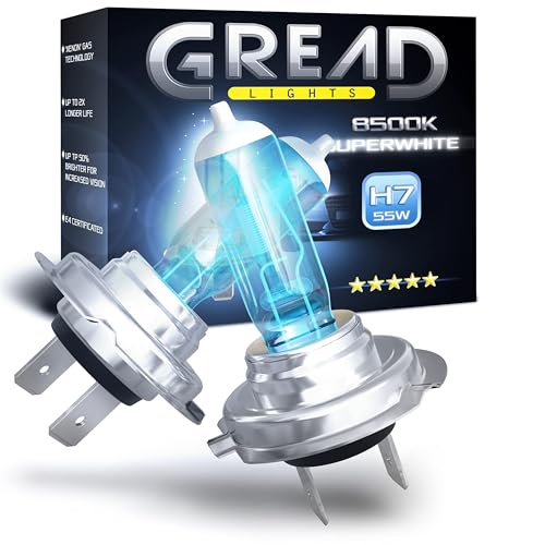 Gread - H7 Lampe Auto H7 12V 55W - super-white - Frontscheinwerfer 8500k E-Prüfzeichen eintragungsfrei - Xenon Optik - 2 Stück