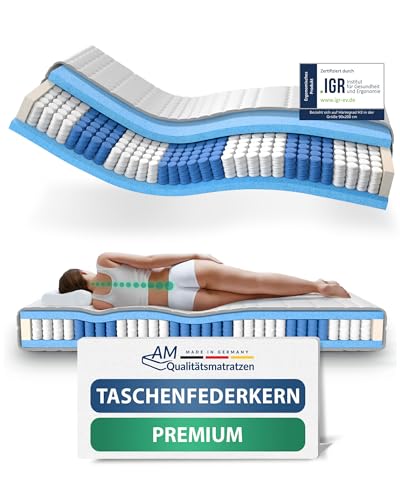 AM Qualitätsmatratzen Premium Taschenfederkernmatratze 90x200cm H3 24cm - Made in Germany & Oeko TEX Siegel - 7 Zonen Federkernmatratze 90x200 mit Lyocell Bezug - Orthopädische Matratze 90x200 H3