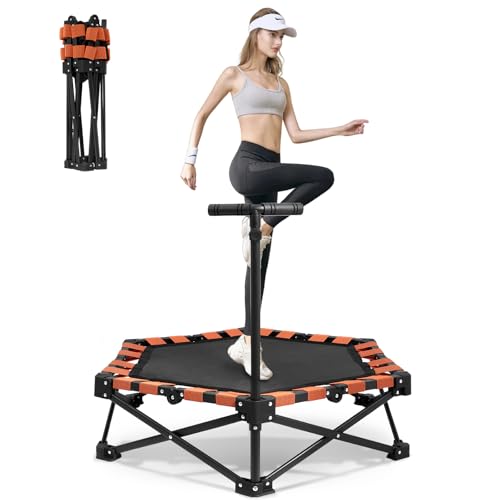 Faltbares Mini-Trampolin, Tragkraft 150kg, tragbares Übungs-Rebounder-Trampolin mit 41''/42''/45''verstellbarem Schaumstoffgriff, für Erwachsene und Kinder