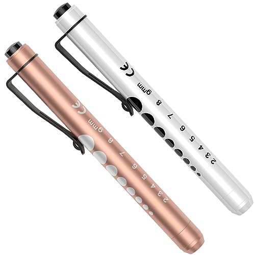 Diagnostikleuchte Pupillenleuchte, RISEMART 2 Stück Wiederverwendbare LED Stiftlampe mit Taschenclip alsr Krankenschwestern Ärzte Schüler Stiftlicht (gold and white)