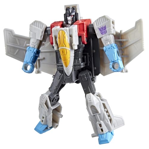 Transformers Cyberworld Cyber Changers Starscream, 10 cm große Action-Figur mit 4 Schritten zur Verwandlung zum Jet-Fahrzeug, Superheld für lustige Weihnachtsaktivitäten für Kinder ab 6 Jahren