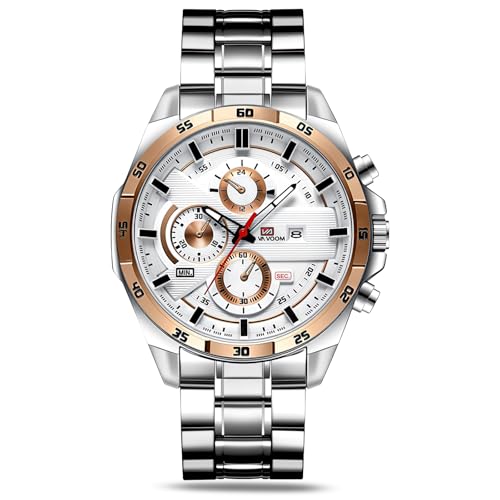 OFFCUP Herren Uhr Männer Analog Quarz Chronograph wasserdichte Edelstahlarmband, Armbanduhren Herren mit Datum, Uhren Mode Casual Business Uhr für Klassische Elegantes Geschenk