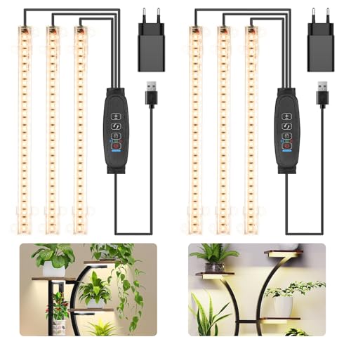 Czoumu Vollspektrum 3500K LED-Pflanzenwachstumsstreifen – 3 Köpfe, 22cm, 3/9/12h Timer, 10 Dimmstufen, ideal für Keimlinge, Sukkulenten, Pflanzenregale und Gewächshäuser, 3er-Pack