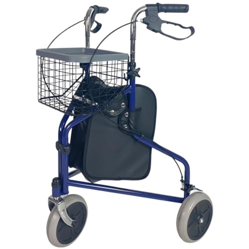 abc HOME | Rollator für Innenbereich | Metallkorb | Tasche | klappbar | verstellbare Höhe (Blau)