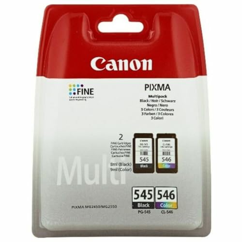 Canon Tintenpatronen PG-545 + CL-546 BK/C/M/Y (2 Tintenpatronen) Multipack schwarz + Farbe 8ml + 9 ml ORIGINAL für PIXMA Drucker