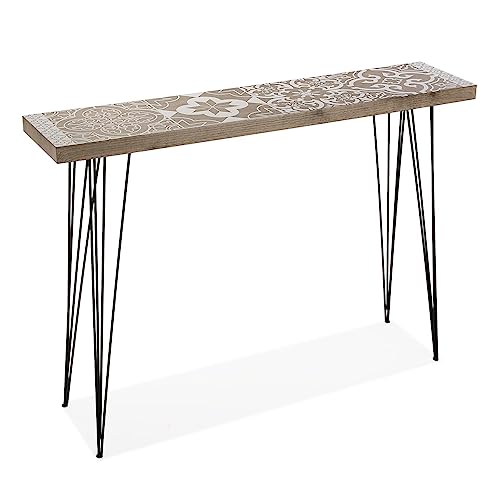 Versa Dallas Schmales Möbelstück für den Eingangsbereich oder Flur, Moderner Konsolentisch, Maßnahmen (H x L x B) 80 x 25 x 110 cm, Holz und Metall, Farbe: Braun und weiß