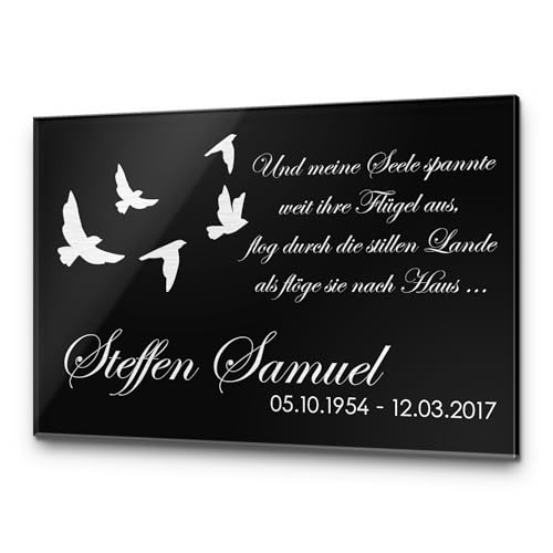 Gedenkstein Grabstein aus Hochglanz Acrylglas Grabplatte mit Gravur ab 30x20 cm Gedenktafel für Menschen oder Haustiere Hund Katze personalisiert Gedenkplatte Grabschmuck schwarz Andenken wetterfest