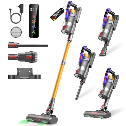 Infaebo Akku Staubsauger, 58000Pa/550W/65Mins Staubsauger Kabellos mit LED Display und Anti Tangle Bürste, 1.8L Akkustaubsauger, Vacuum Cleaner für Tierhaare/Teppiche/Hartböden/Auto, Gold