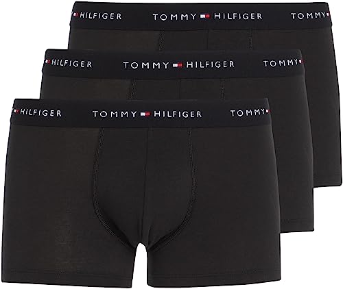 Tommy Hilfiger Herren 3er Pack Boxershorts Trunks mit Logobund, Schwarz (Black/Black/Black), M