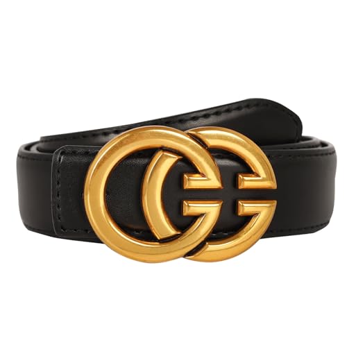 Aurolran Damen Mode Metall Schnalle Leder Gürtel mit Jeans Kleid, G-004 Schwarz, 105cm: Fit Waist Size 28-33 Inches