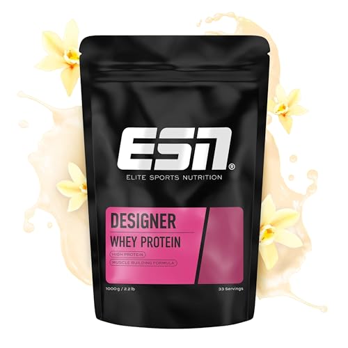 ESN Designer Whey Protein Pulver, Vanilla, 1 kg, bis zu 23 g Protein pro Portion, ideal zum Muskelaufbau und -erhalt - made in Germany