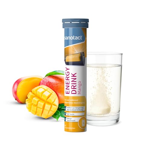 sanotact Energy Drink Brausetabletten Mango – 20 Stück pro Röhrchen – Koffein Booster – sugarfree & zero – energy drink energy tabletten