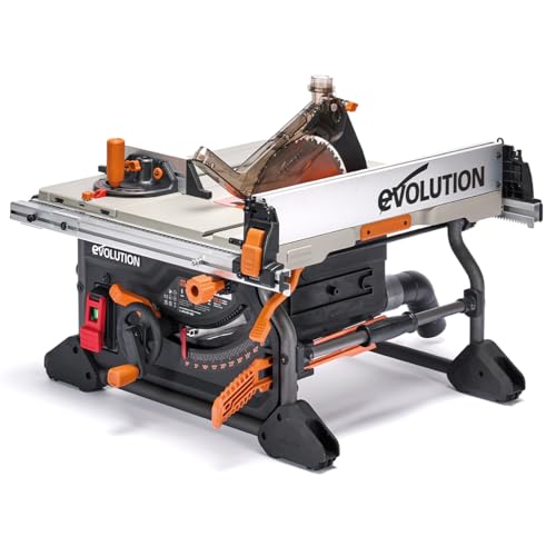 Evolution Power Tools R255TBL tischkreissäge, Tischsäge Tragbare Multimaterialsäge schneidet Holz Metall Kunststoff, 45˚ Fase, +/- 60˚ Gehrungswinkel, 87mm 1650w Motor