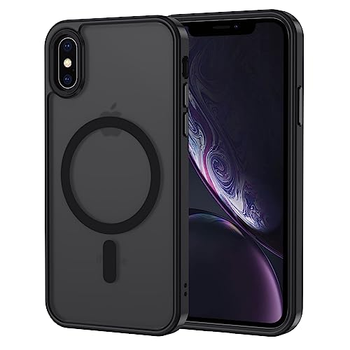 XTCASE Hülle für iPhone X/XS Magnetisch kompatibel mit Magsafe, Matt Transluzente Handyhülle für iPhone X/XS Kratzfeste PC Rückseite + TPU Bumper - Schwarz