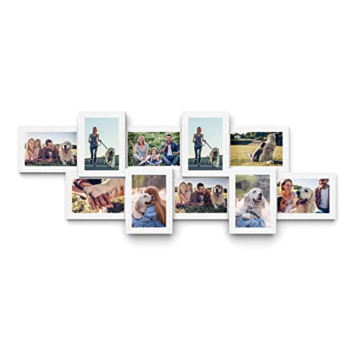 SONGMICS Bilderrahmen Collage, für 10 Fotos je 10 x 15 cm, Fotorahmen aus MDF-Platten, Montage erforderlich, weiß, mit Holzmaserung RPF21W