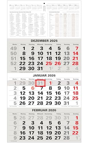 3-Monatskalender 2026 Bürokalender Wandplaner 450x235mm Dreimonatskalender klein