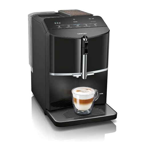 Siemens Kaffeevollautomat EQ300, Milchaufschäumdüse für Cappuccino, Latte Crema, 5 Kaffee- und Milchgetränke auf Knopfdruck, entnehmbare Brüheinheit, einfache und schnelle Reinigung, Schwarz, TF301E19