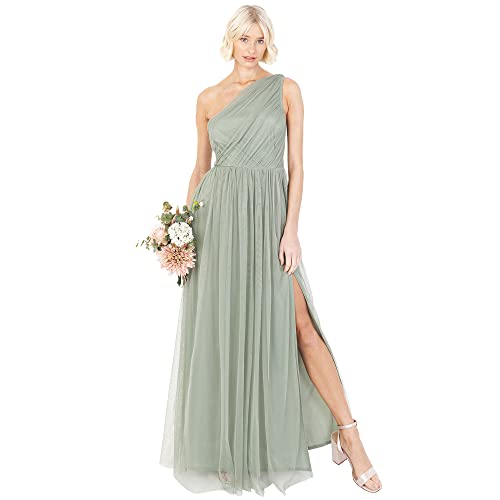 Anaya with Love Damen Womens Ladies Maxi One Cold Shoulder Dress with Slit Split Sleeveless Prom Wedding Guest Bridesmaid Ball Evening Gown Kleid, Forest Green, 48