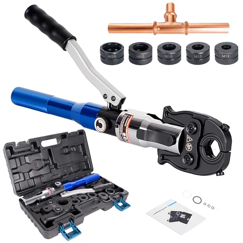 AMZCNC Profi Presszange (hydraulisch) Presswerkzeug M-Kontur 12-15-18-22-28 Set Presswerkzeug HPZ mit 360° drehbarem Kopf,für Kupferrohr, Edelstahlrohr, Edelstahlrohr, Backeneinsätze M