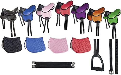 HKM 9346 Shettysattel-Set Beginner, Shetty Sattel inkl Schabracke Steigbügel Orange