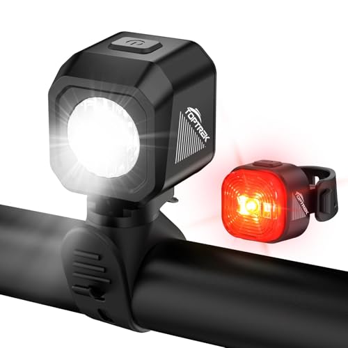 toptrek Fahrradlicht Set USB Aufladbar, StVZO zugelassen Fahrrad Lichter Led Set, IPX5 Wasserdicht Fahrradbeleuchtung Set, Batterie Aufforderung Schwach, Frontlicht & Rücklicht Set