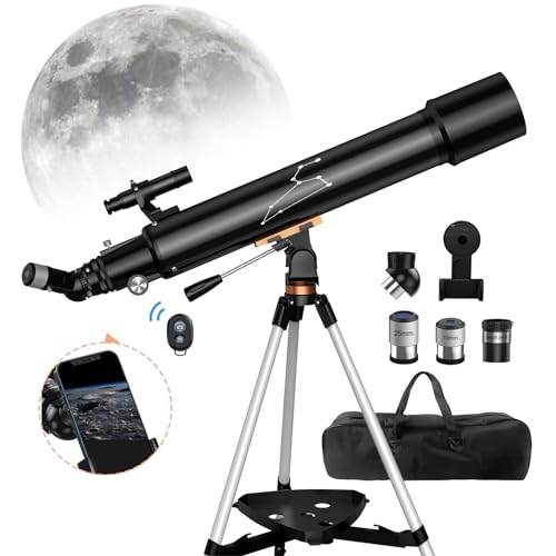 Teleskop Astronomie, Fernrohr Teleskop für Erwachsene, 80 mm Öffnung 800 mm Refraktor Teleskop Profi für Kinder und Einsteiger mit Stativ, Rucksack, Handy-Adapter Fernbedienung Barlow (80080)