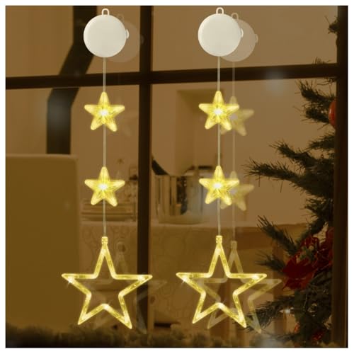 Jsdoin 2 Stück LED Sterne Weihnachtsbeleuchtung, Weihnachtsdeko Fenster Innen Lichterkette, Timer, Batterie, für Geburtstag Hochzeit Party Weihnachten Deko(Warmweiß)