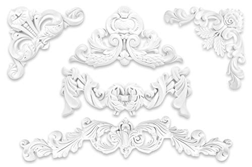 Ornament aus PU - große Auswahl, 200x80mm Stuck, stoßfeste Deko schnitzerei - Verzierung für Wand und Deck (W815)