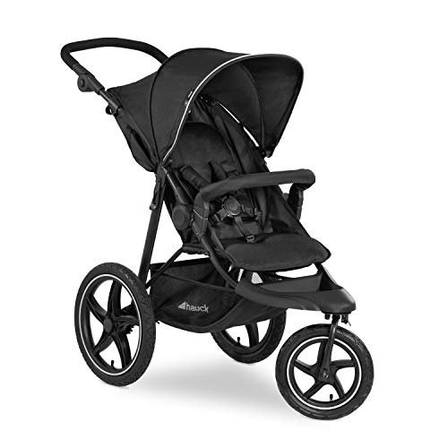 hauck Runner 2, Schwarz - Robuster Dreirad Buggy mit XL Lufträdern, Federung, UV Schutz 50+, XL Netzfenster, Verstellbarer Schieber, mit Liegefunktion für Kinder ab Geburt bis 22 kg, Faltbar