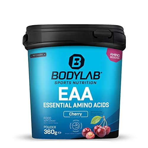 Bodylab24 EAA Essential Amino Acids Kirsche 360g, EAA Pulver mit 8 essentiellen Aminosäuren, alle BCAA & EAA enthalten, plus Vitamin B6, lecker fruchtig im Geschmack