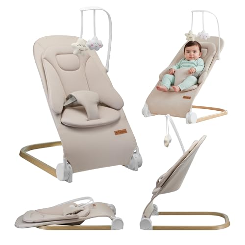 Tulano Moon 50 | Babywippe für Neugeborene, Babyschaukel ergonomisch mit verstellbarer Rückenlehne, UltraSoft-Matratze, abnehmbarer Bezug, Babywipper bis 9 kg, Beige