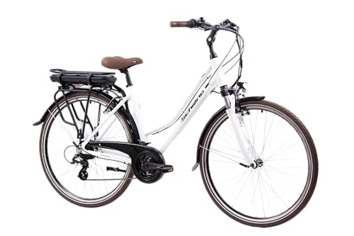 F.lli Schiano E-Ride, E Bike Trekking 28 Zoll, 36V 10.4Ah Abnehmbarer Akku, Motor 250W 40Nm, Trekking EBike für Herren/Damen, Weiss
