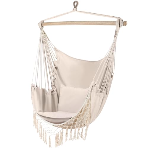Gardlov Hängesessel Outdoor 97 x 130 cm Beige bis 120 kg - Schaukelsessel Outdoor und Innen - Hängeschaukel Perfekt für Haus, Garten oder Balkon 23670